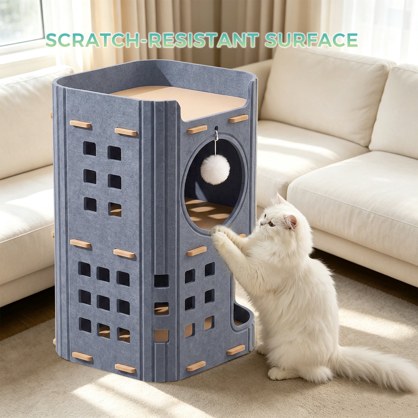 Grey Two-Story Pet House - Hole-Shaped Design for Small Pets