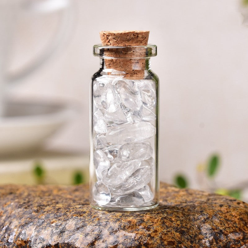 Natural Gravel Glass Wishing Bottle - Crystal Mineral Home Decor