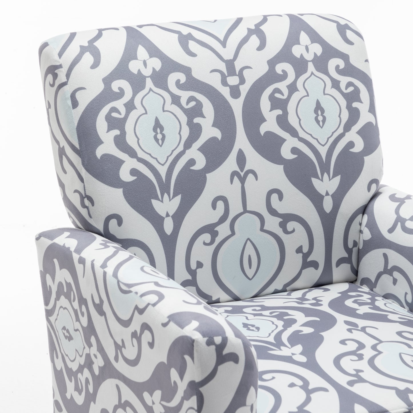 Patterned Polyester Blend Armchair, Solid Birch Wood Frame With Brown