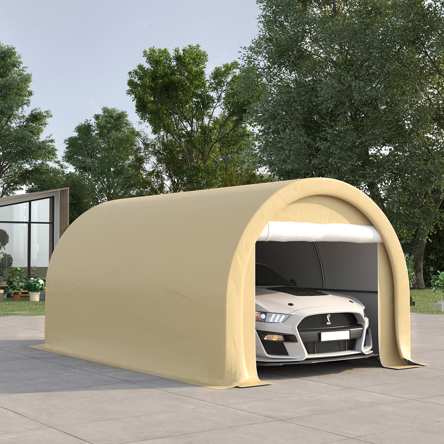 Heavy Duty Portable Garage Canopy - 10x16 ft, Beige