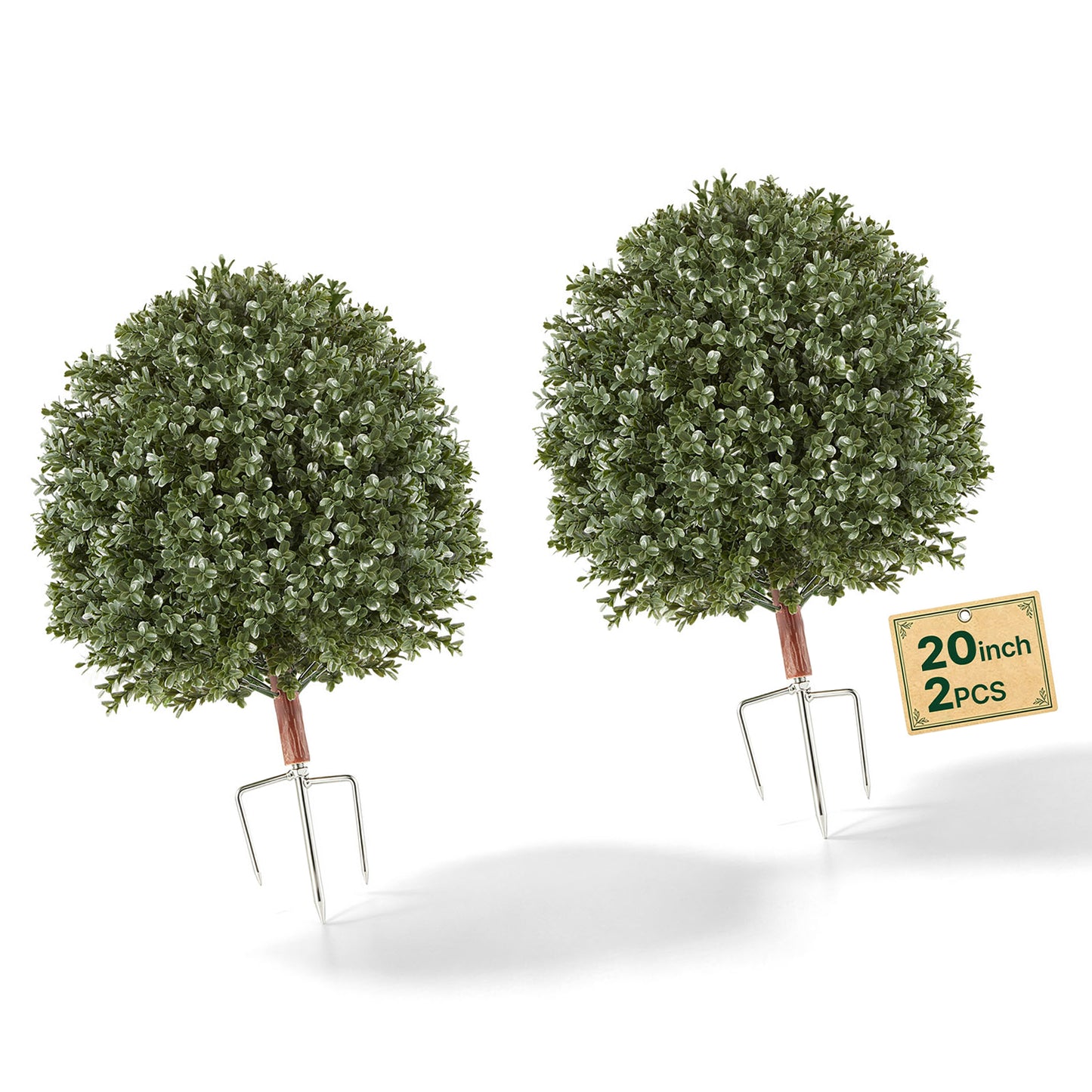 Artificial Topiary Ball Boxwood Bush Set of 2 - Green Faux Shrubs for Garden & Outdoor Decor