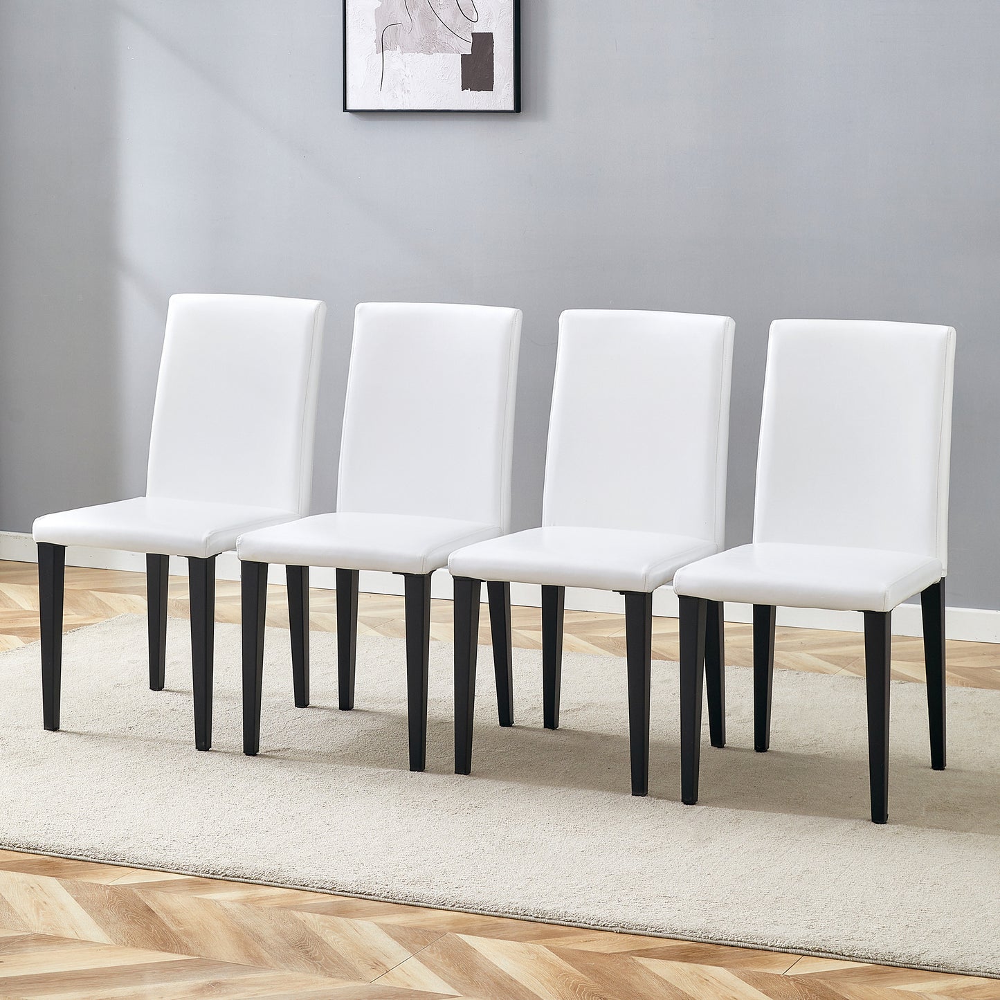 Set Of 4 White PU Dining Chairs 35.4 High, 18.5 Ergonomic Backrest,