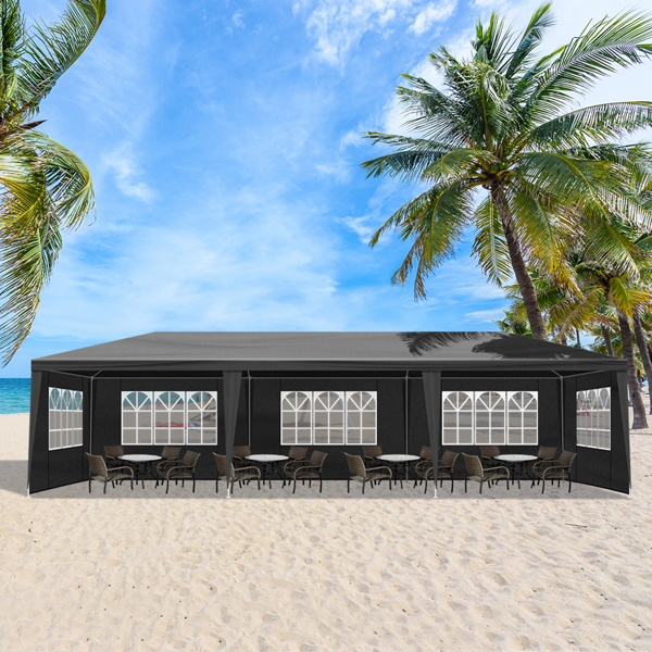 10x30ft Waterproof Outdoor Party Tent with Removable Sidewalls for Events Black