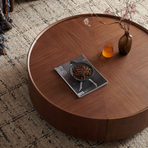 35.4-Inch Round Coffee Table - Walnut Finish for Living Room