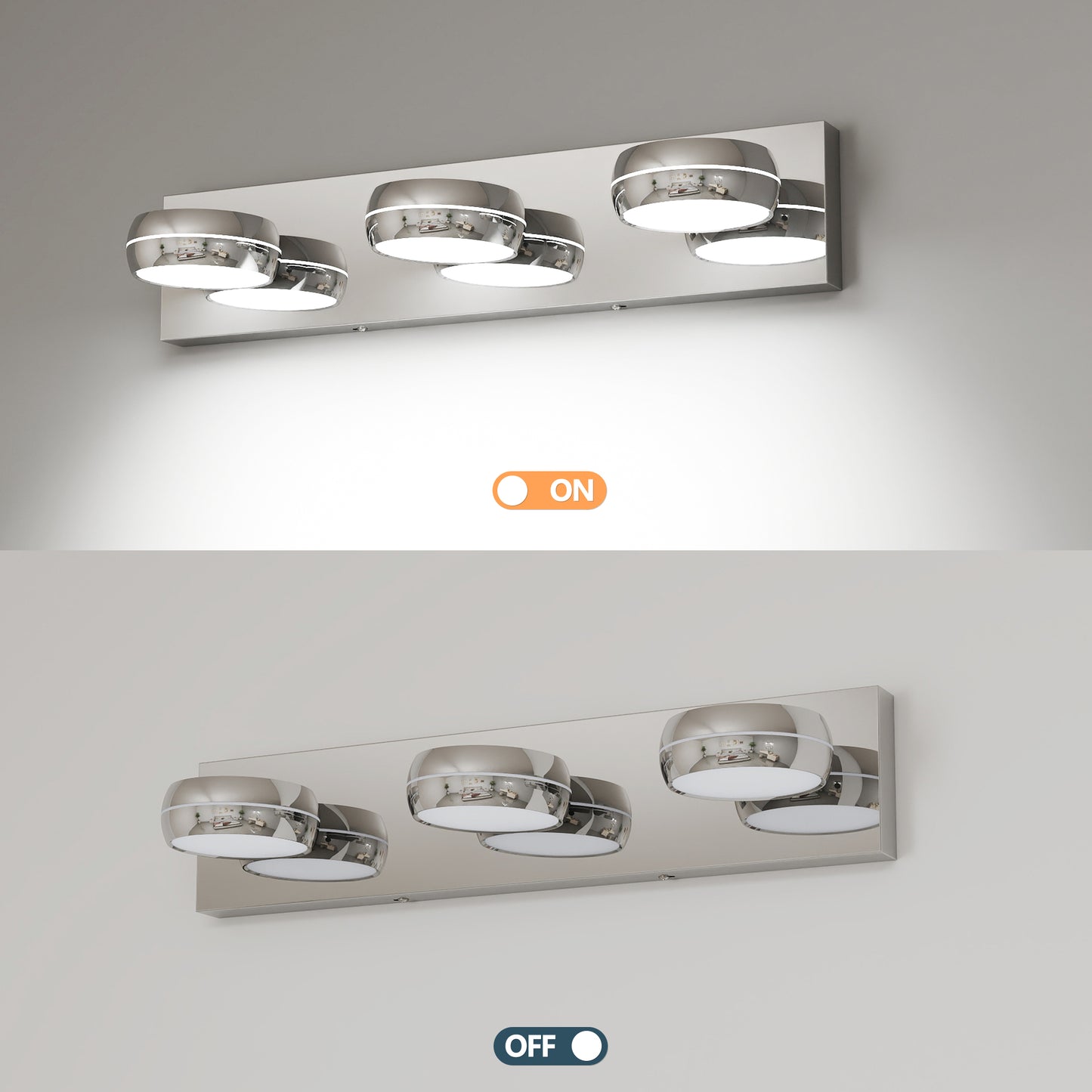 Modern LED Vanity Lights - 20in Chrome Bathroom Fixture