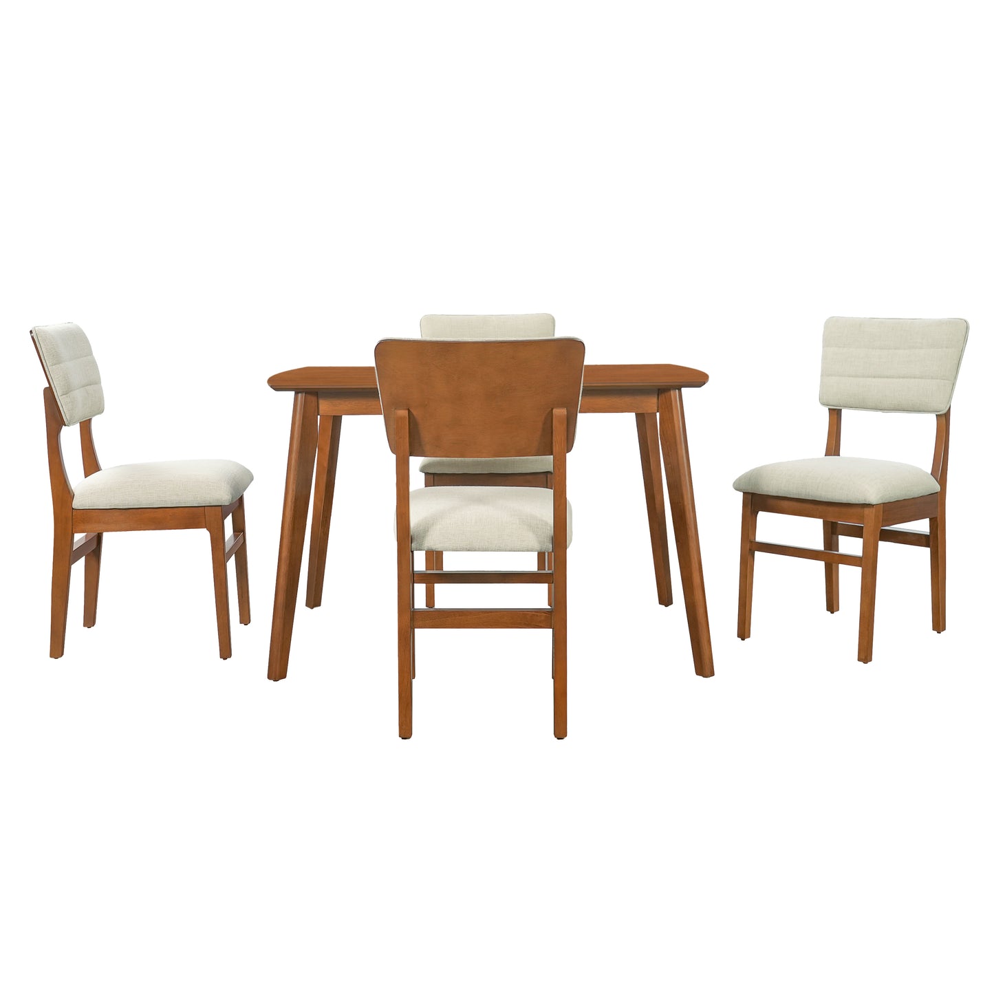 Farmhouse Dining Table Set for 4 with Upholstered Chairs - Brown & Beige