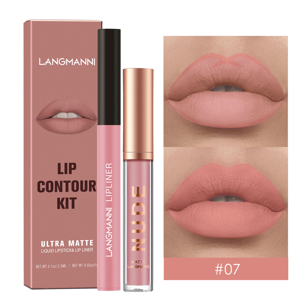 Lip Liner and Matte Lip Gloss Set - No Stain, Multiple Colors