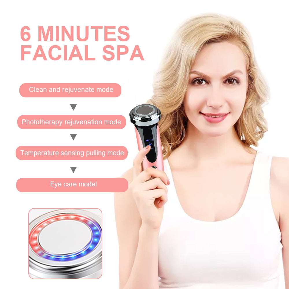 Color Light Therapy Face & Eye Beauty Device Pink - Ultrasonic Infrared Negative Ions