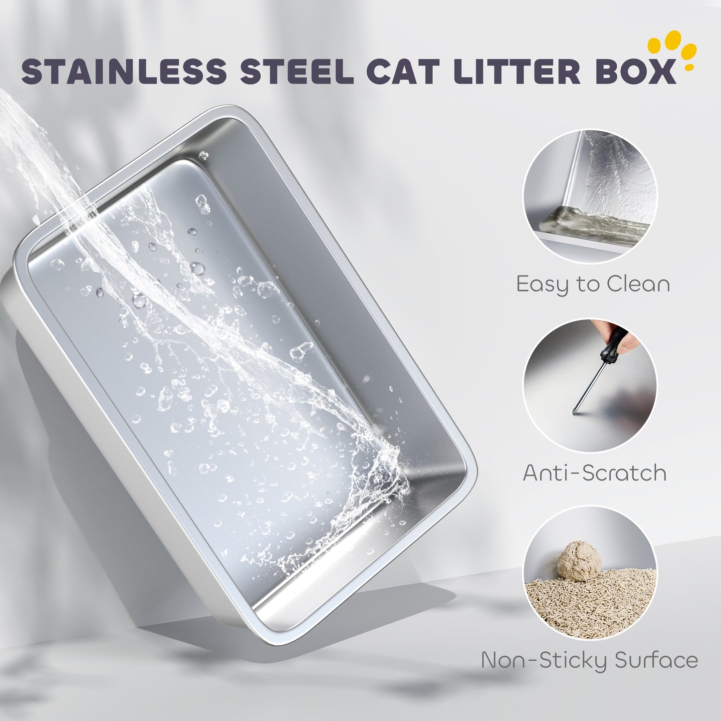 Large Stainless Steel Cat Litter Box with Flip Cover & Scoop - Extra Large Enclosure