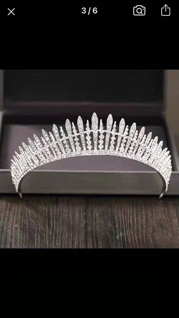 Women's Tiara Headband with White Crystal and Silver Finish - Elegant Bridal Hair Accessory
