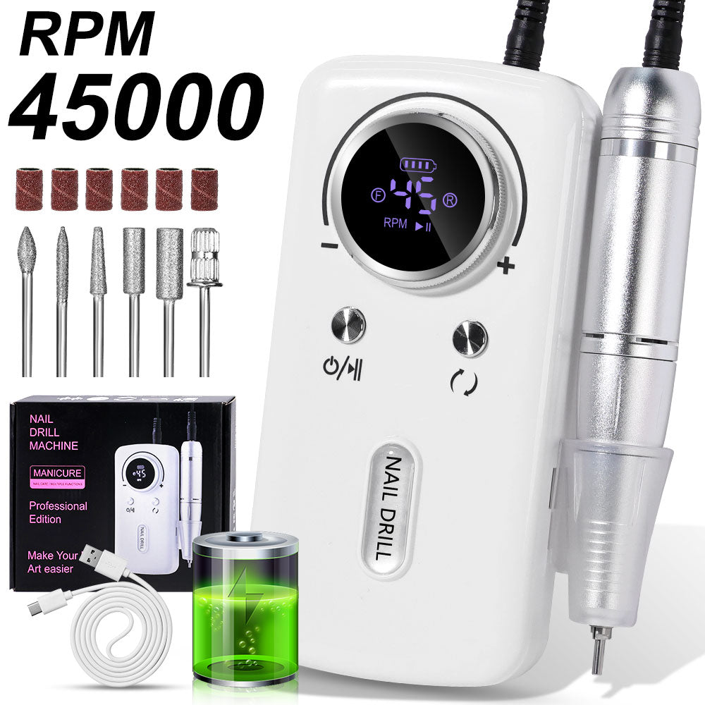Professional Cordless Nail Drill - 45000 RPM Electric Nail File Kit