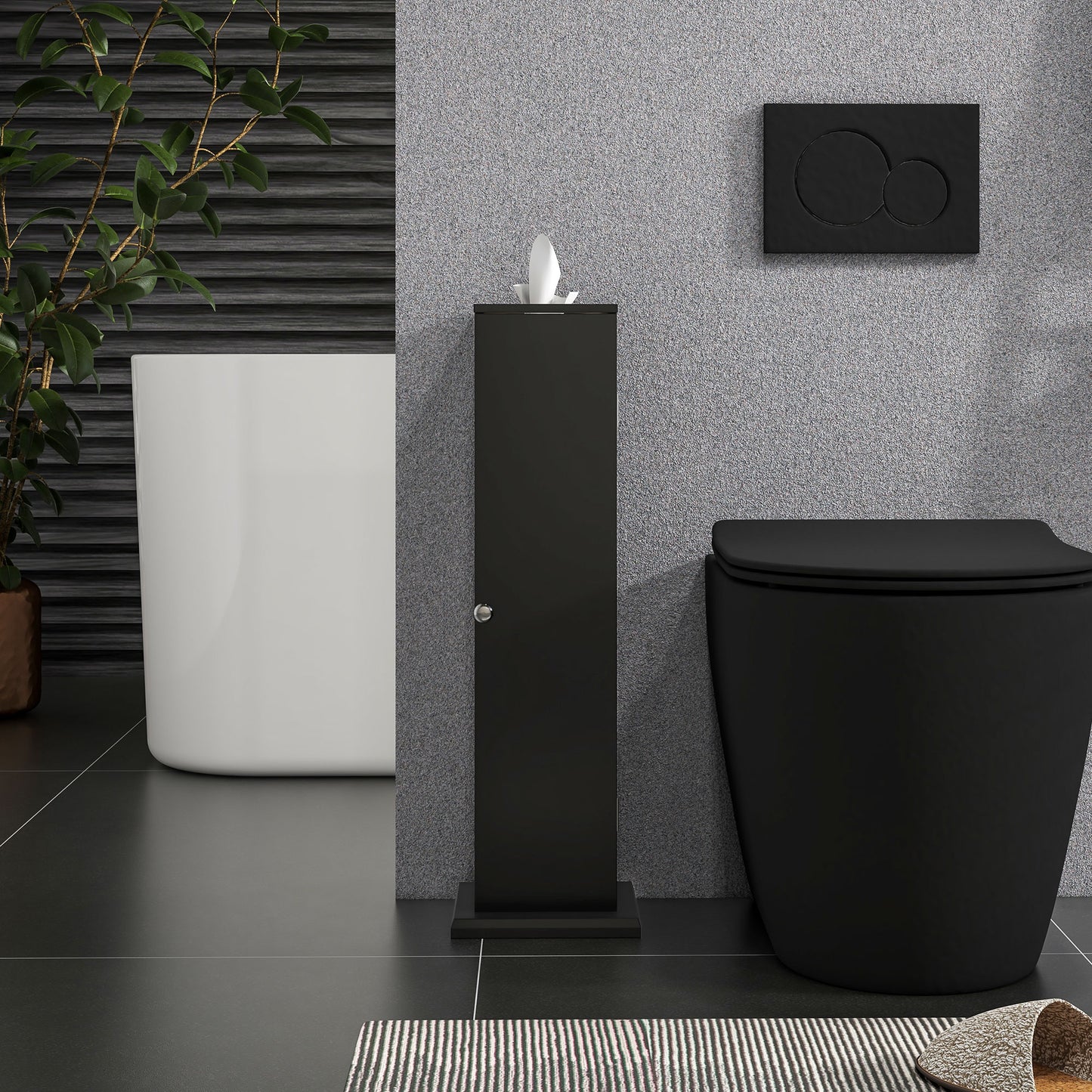 Corner Bathroom Cabinet - Black Toilet Paper Storage Organizer