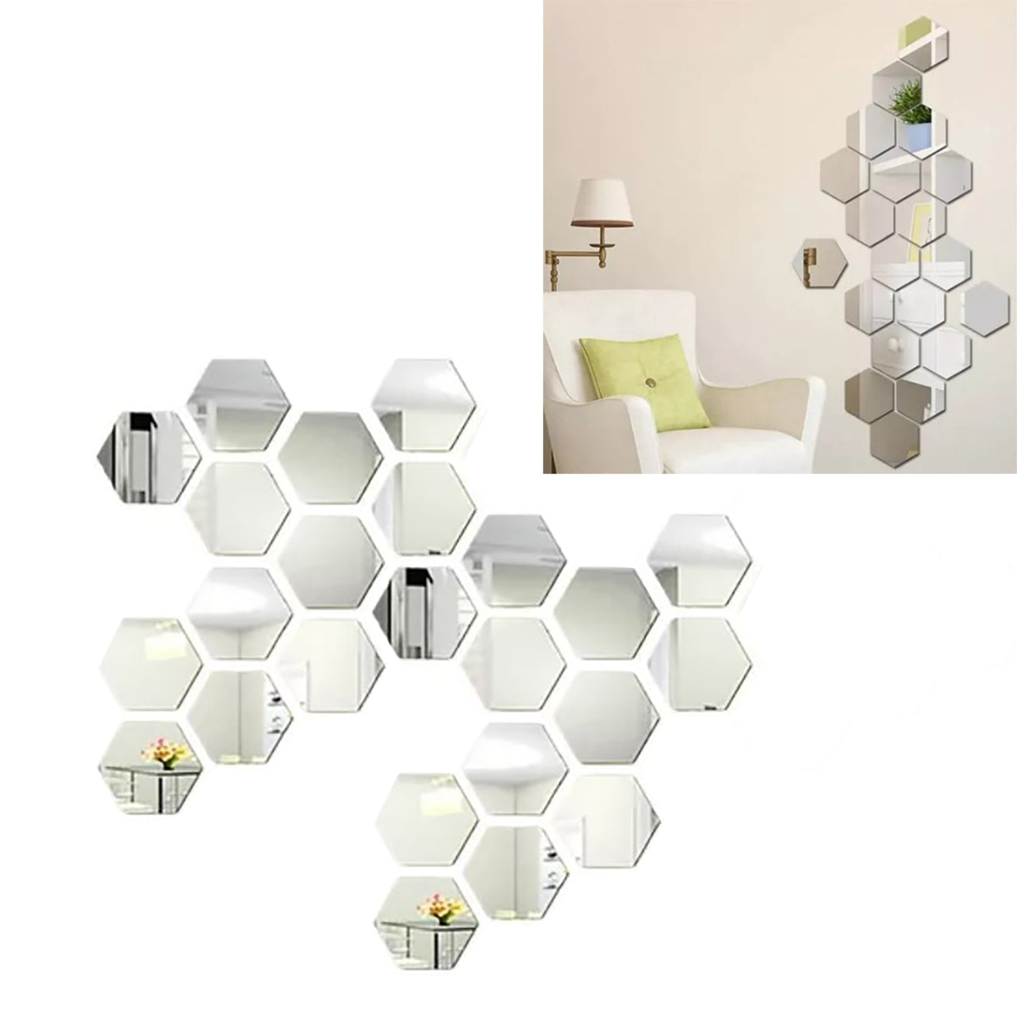 24PCS Hexagon Mirror Wall Stickers - Acrylic Home Decor