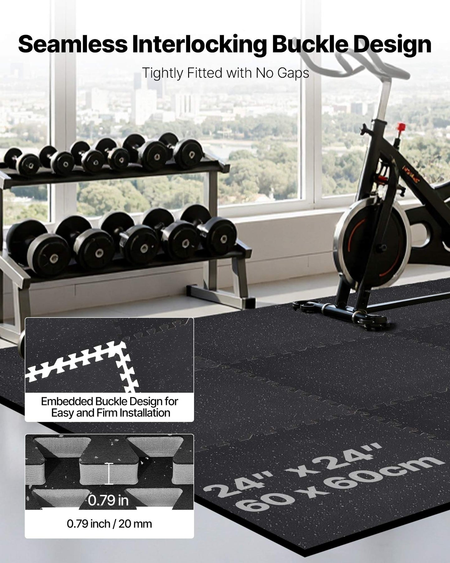 Puzzle Exercise Mat Set - Interlocking EVA Foam Gym Floor Tiles, 24x24x0.79 Inch, Gray Dots, Black