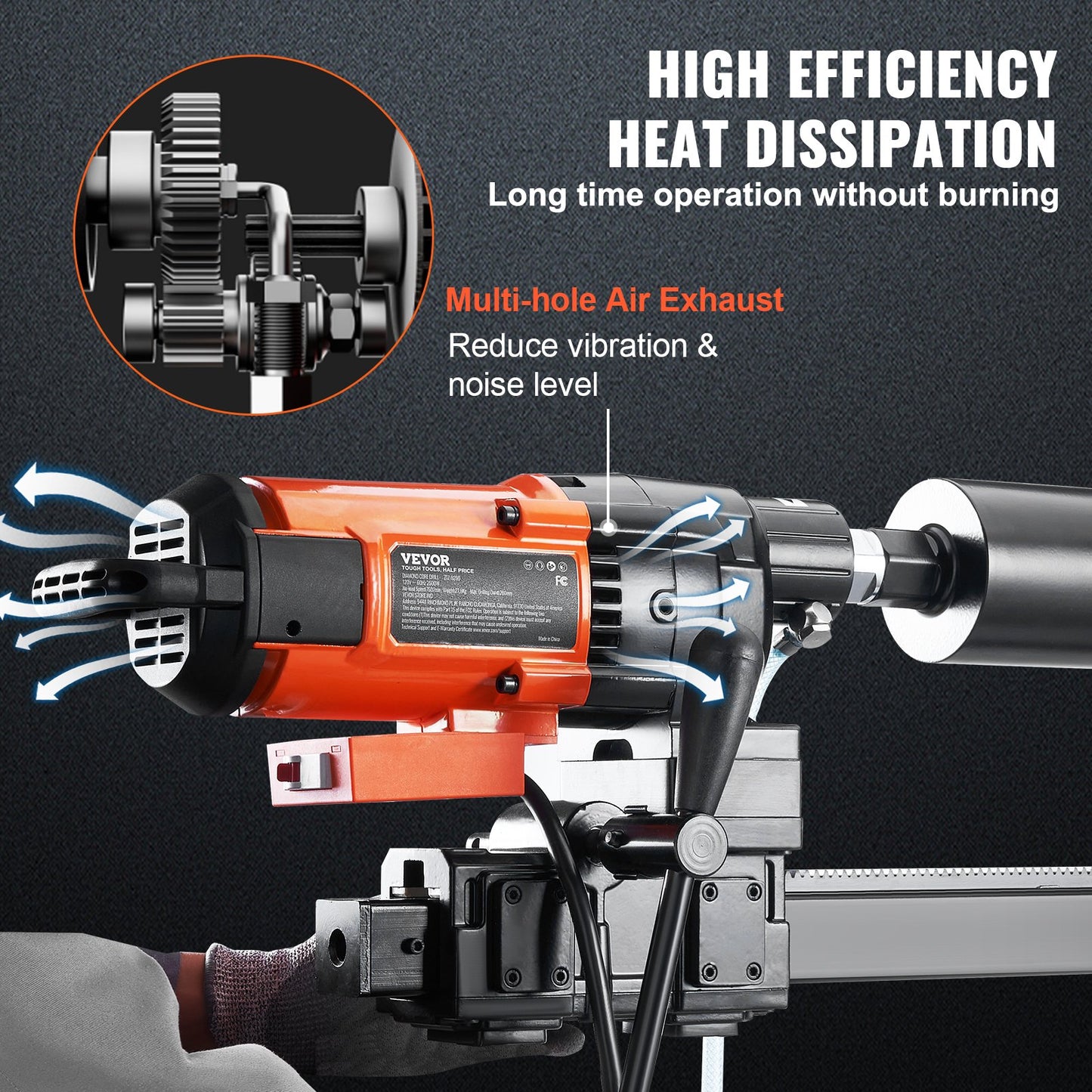 10-Inch Wet Concrete Core Drilling Machine with Stand Wheels - 2500W, Orange