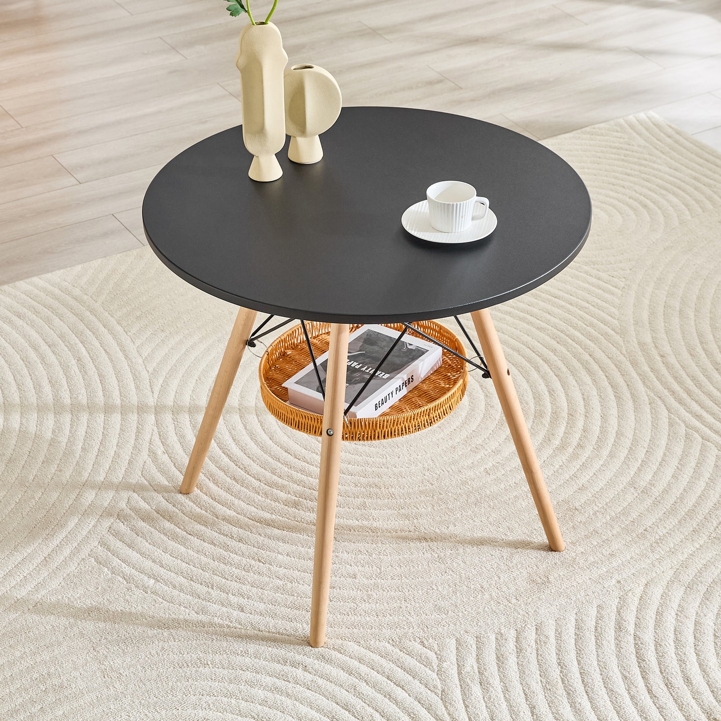 31.5-inch Diameter Circular Dining Table, Black MDF Vacuum Formed