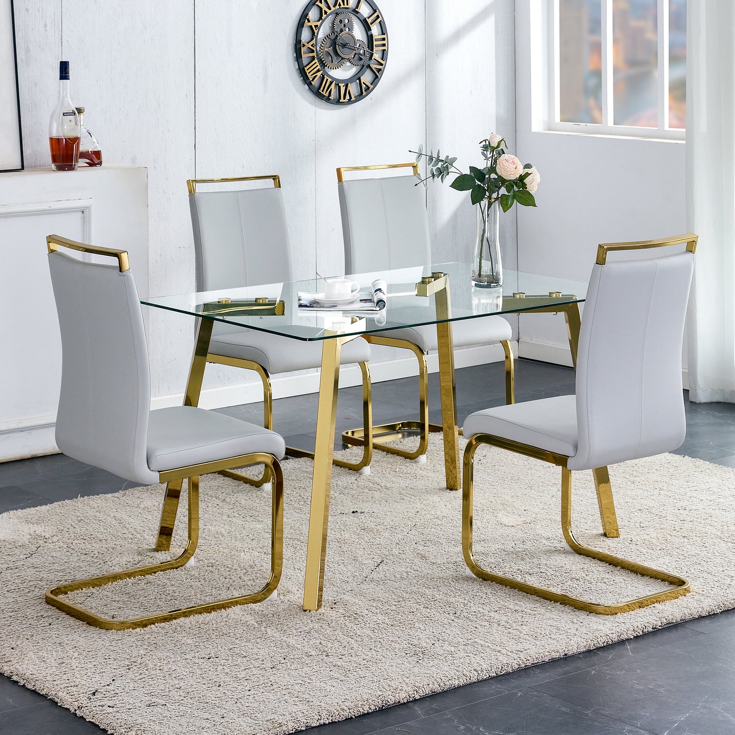 Modern Minimalist Style Rectangular Glass Dining Table With Tempered