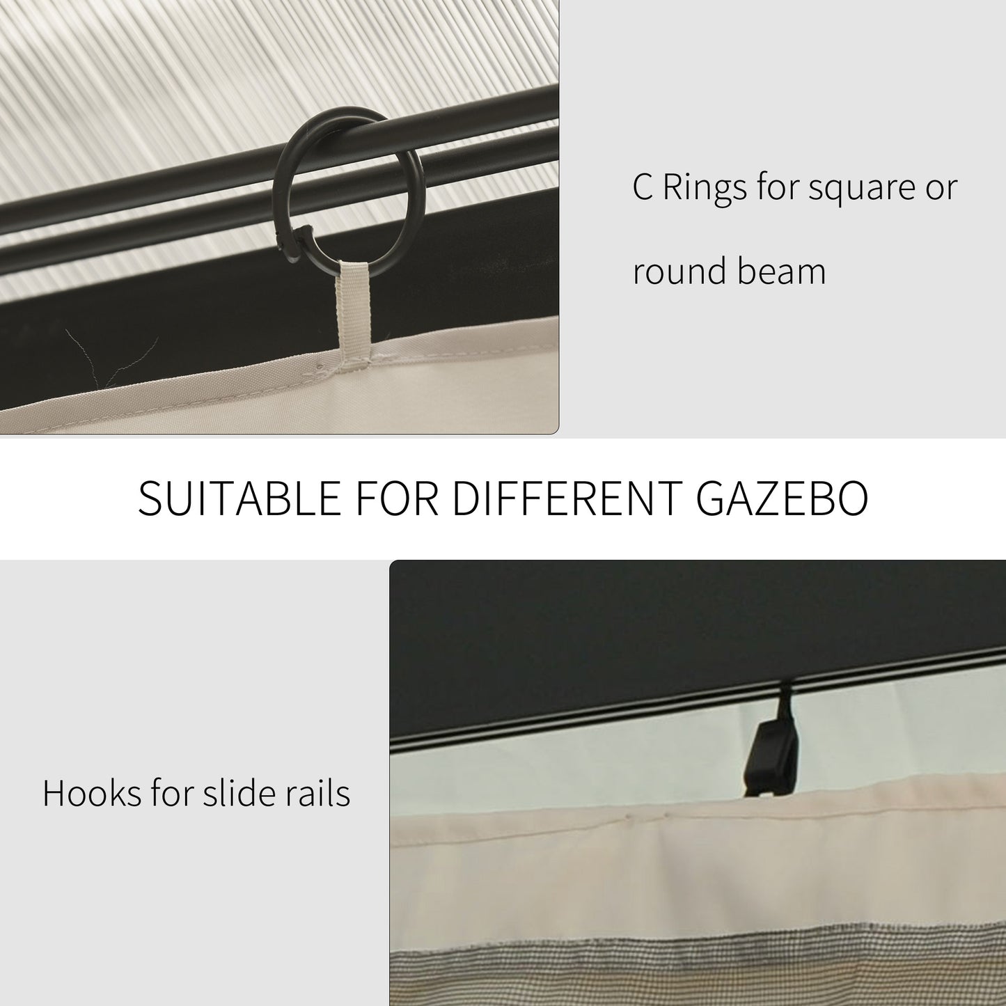 9.84' x 9.84' Gazebo Sidewall Set with Hooks & C-Rings - Beige