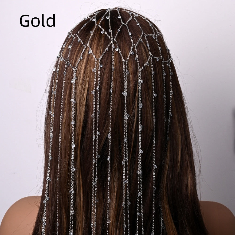 Mesh Tassel Rhinestone Headband - Gold & Silver Hair Accessory