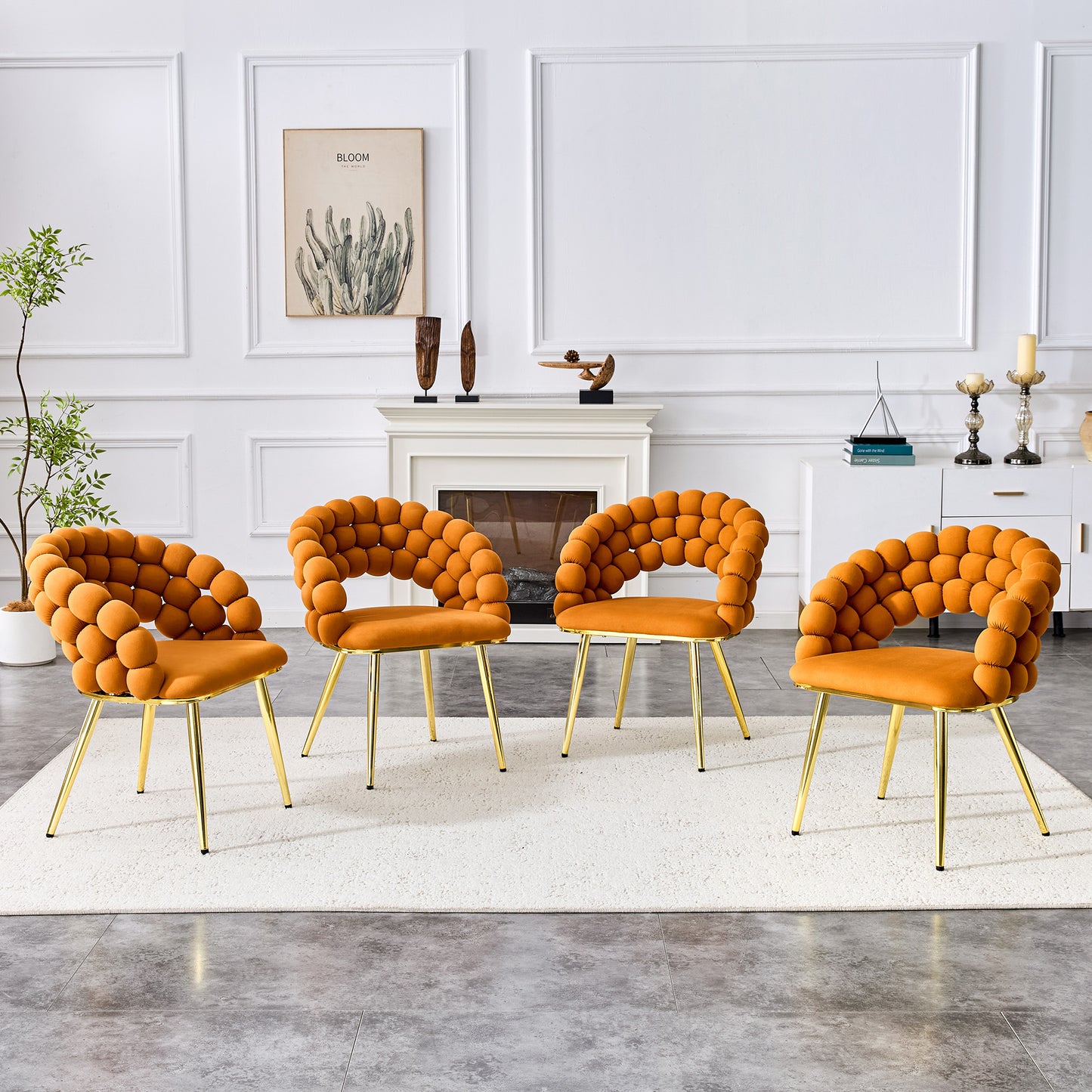 Set of 2 Orange Velvet Bubble Chairs with Gold Legs - Modern Accent
