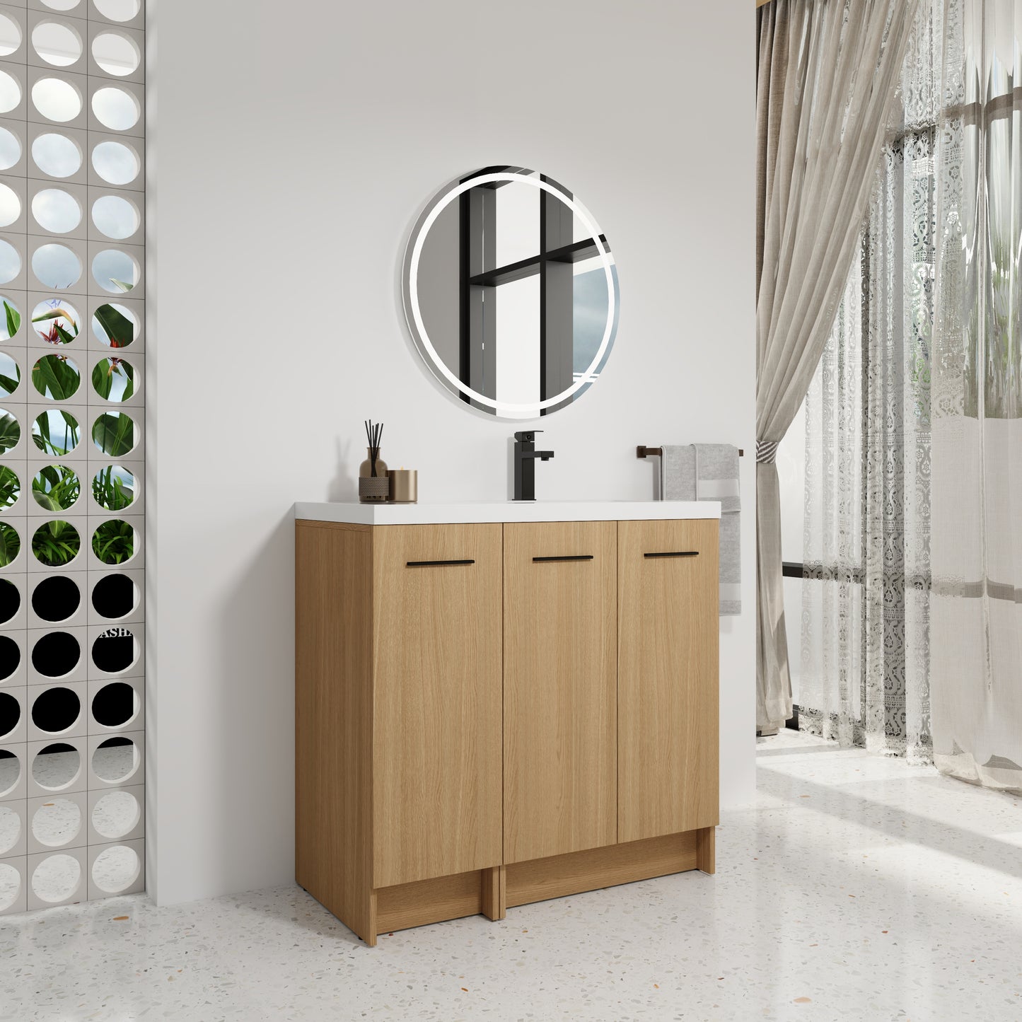 36" Modular Freestanding Bathroom Vanity with Resin Sink Top - Light Oak