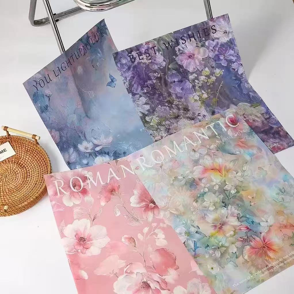 Double-Sided Flower Wrapping Paper - 10 Sheets, 35x50cm