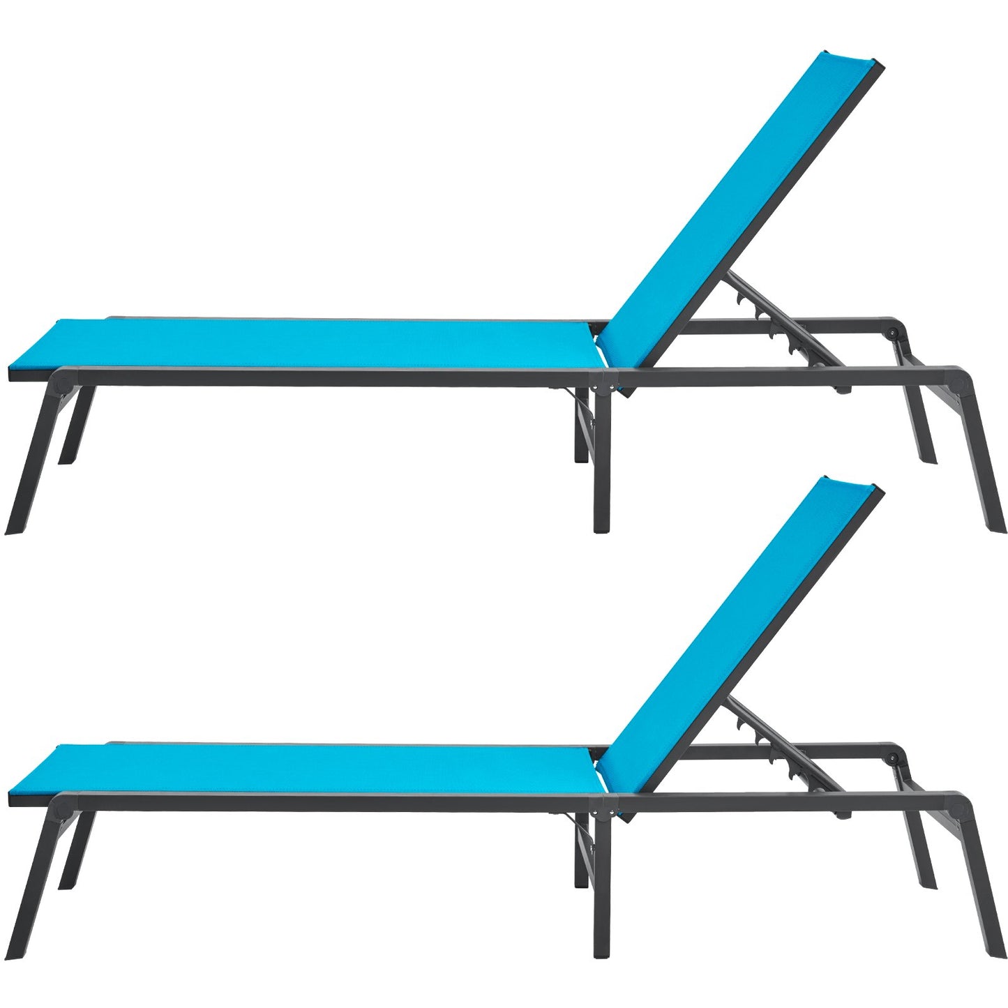 Outdoor Adjustable Lounge Chair Set - 2 Pcs Grey Patio Sunbed with 5-Position Support