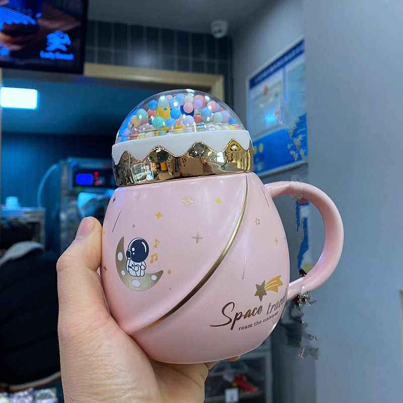 Korean Mug with Spoon and Cover - 450ml Ceramic Drinkware Set