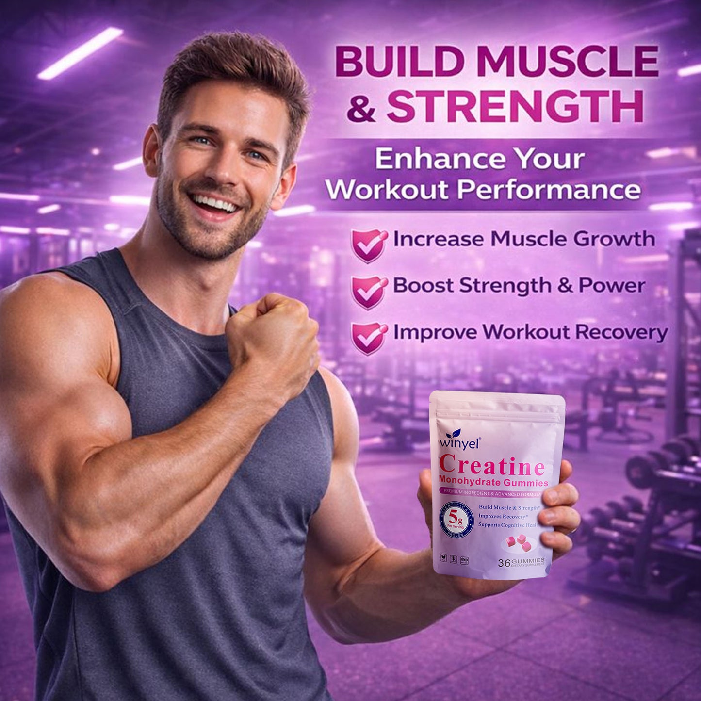 Creatine Monohydrate Gummies - Sugar-Free Muscle & Cognitive Support