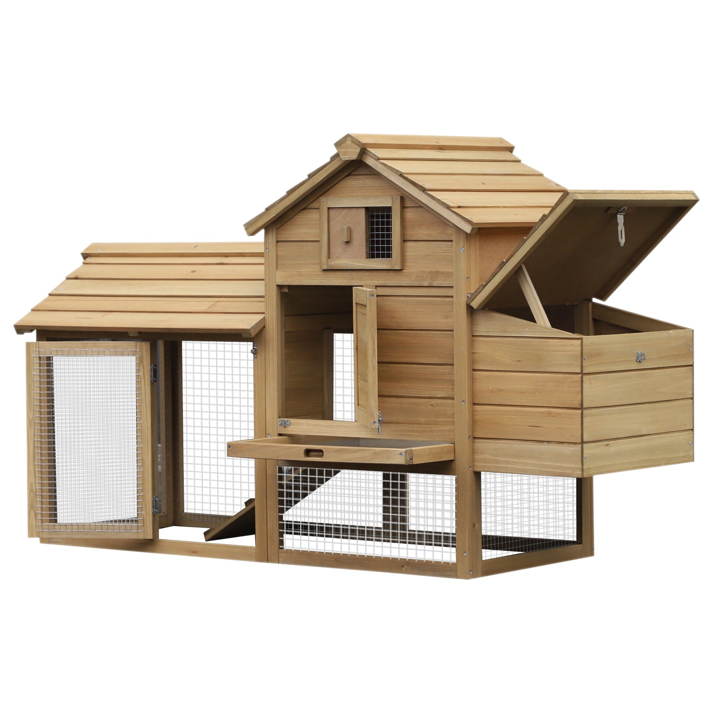 Small Wooden Chicken Coop with Nesting Box and Removable Tray - Outdoor Poultry Cage