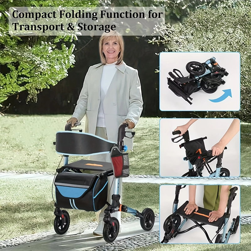 Lightweight Foldable Rollator Walker for Seniors - Blue