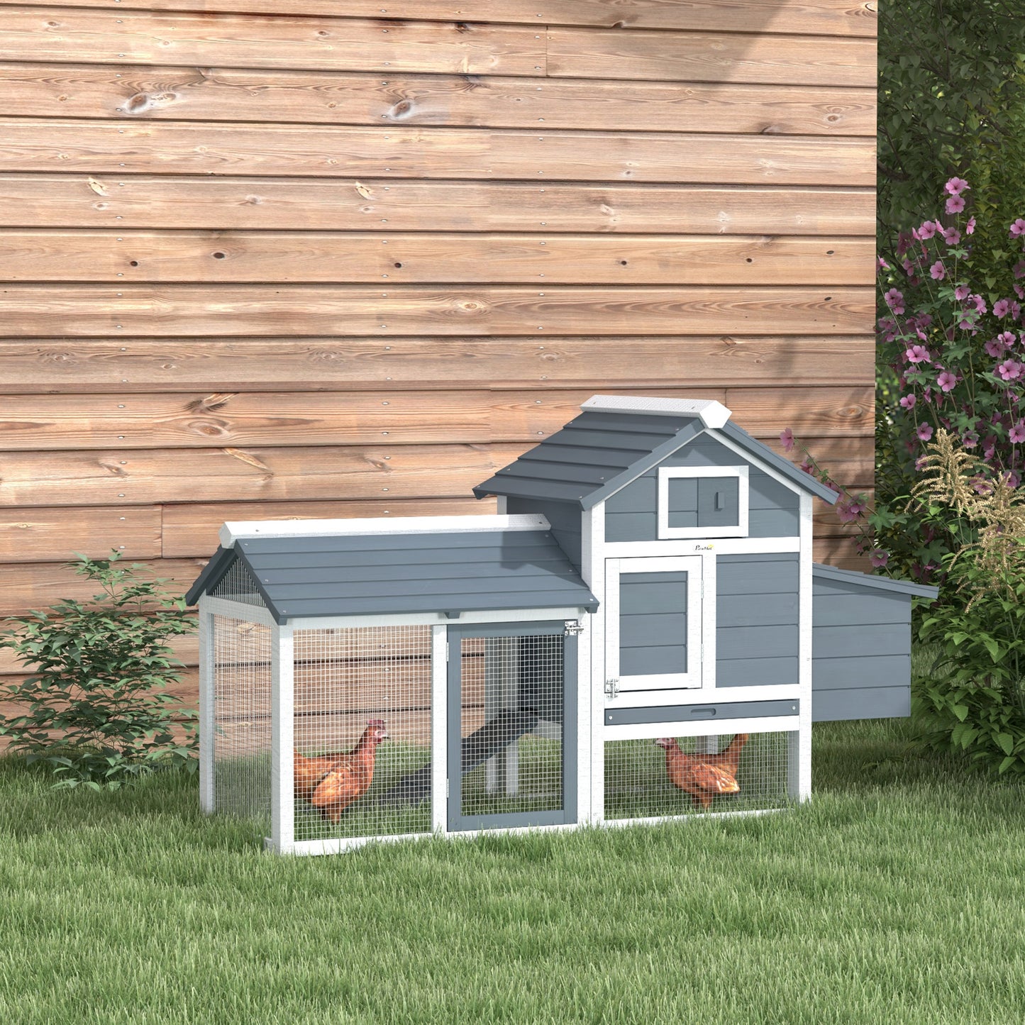 59-Inch Wooden Chicken Coop Poultry House with Nesting Box & Removable Tray