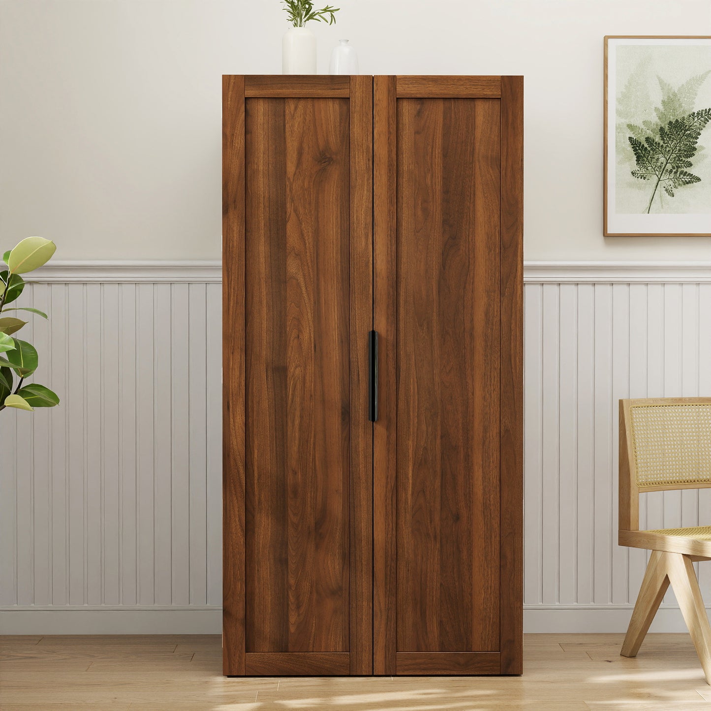 Walnut Kitchen Pantry Cabinet with Doors & Shelves - Freestanding Storage