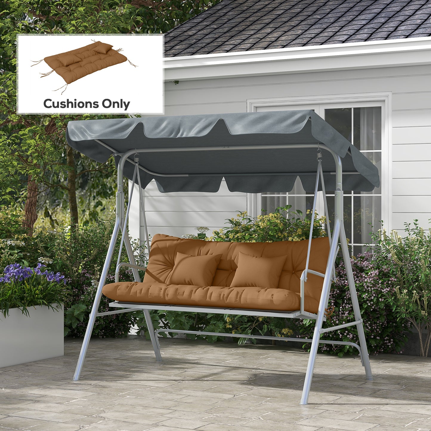 59" Outdoor Bench Cushion Set with Throw Pillows - Tan