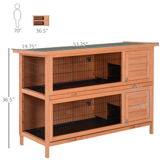 Outdoor 2-Tier Rabbit Cage with Removable Dividers and Pull-Out Trays - Orange