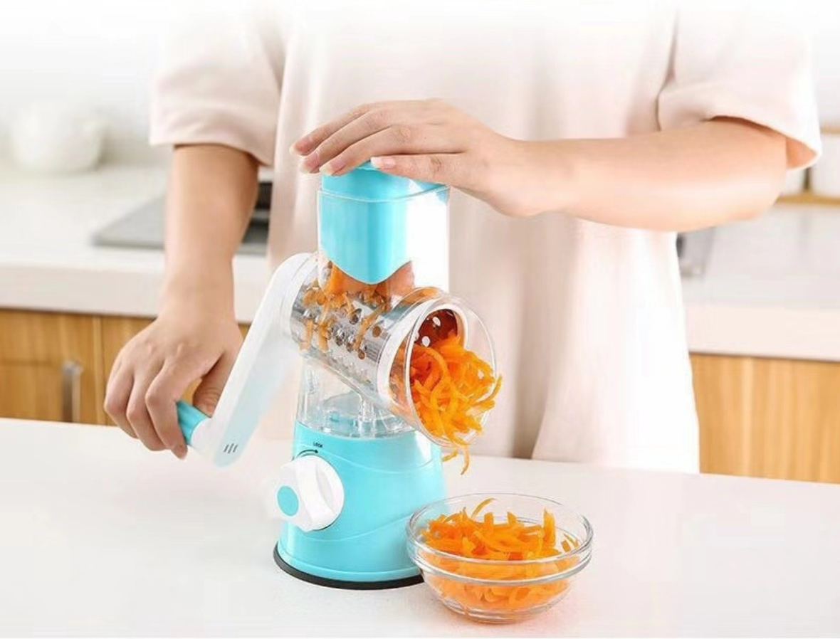 Multi-Functional 3-in-1 Rotary Vegetable Slicer for Kitchen - Blue