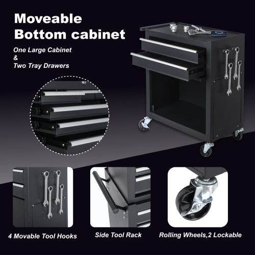 8-Drawer Rolling Tool Chest with Detachable Top Box, Lockable Wheels, Side Hooks