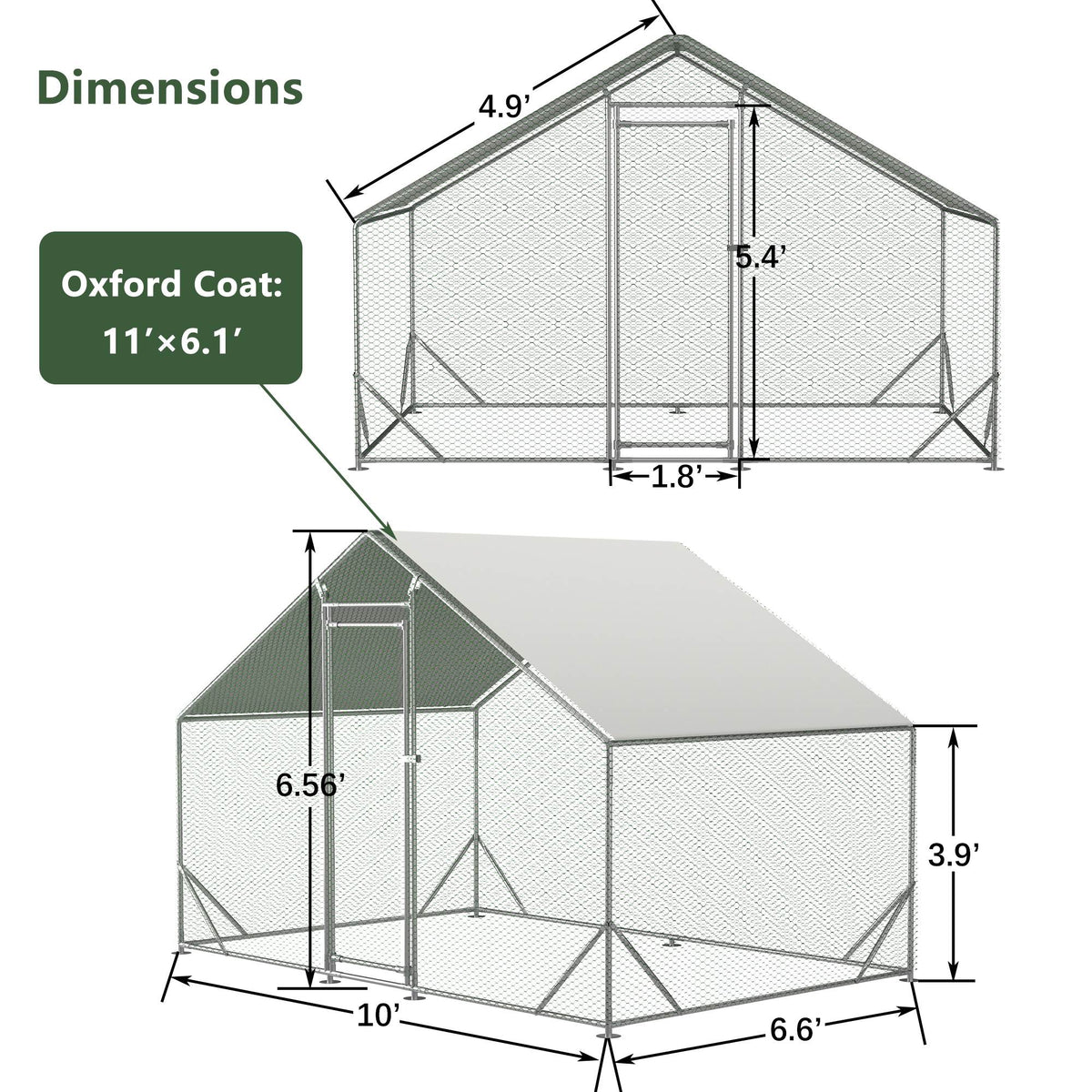 Large Metal Chicken Coop Walk-In Poultry Cage with Waterproof Cover - Multiple Sizes