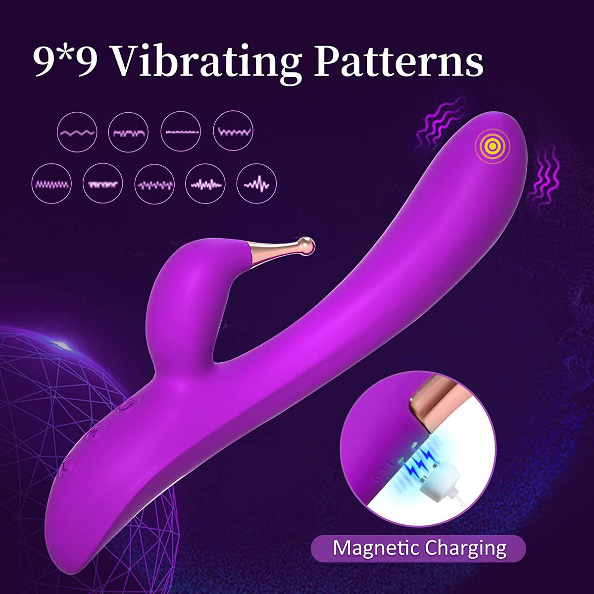 Vibrating Masturbation Device for Women - Point Tide Spear with Silicone & ABS, Purple & Rose Red - Home Wellness