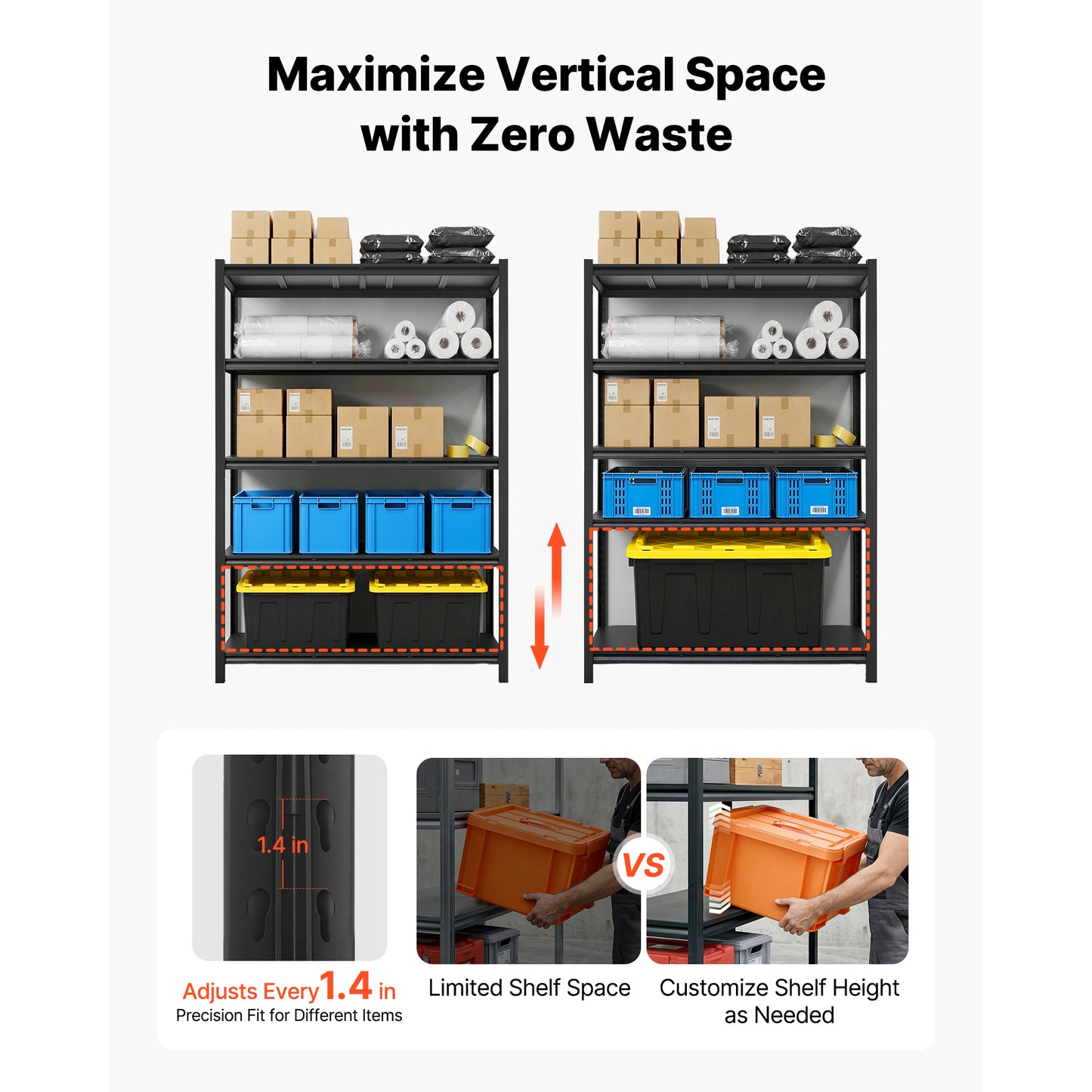 Heavy Duty 5-Tier Metal Garage Storage Shelves - Adjustable Utility Rack, 3000 lbs Capacity