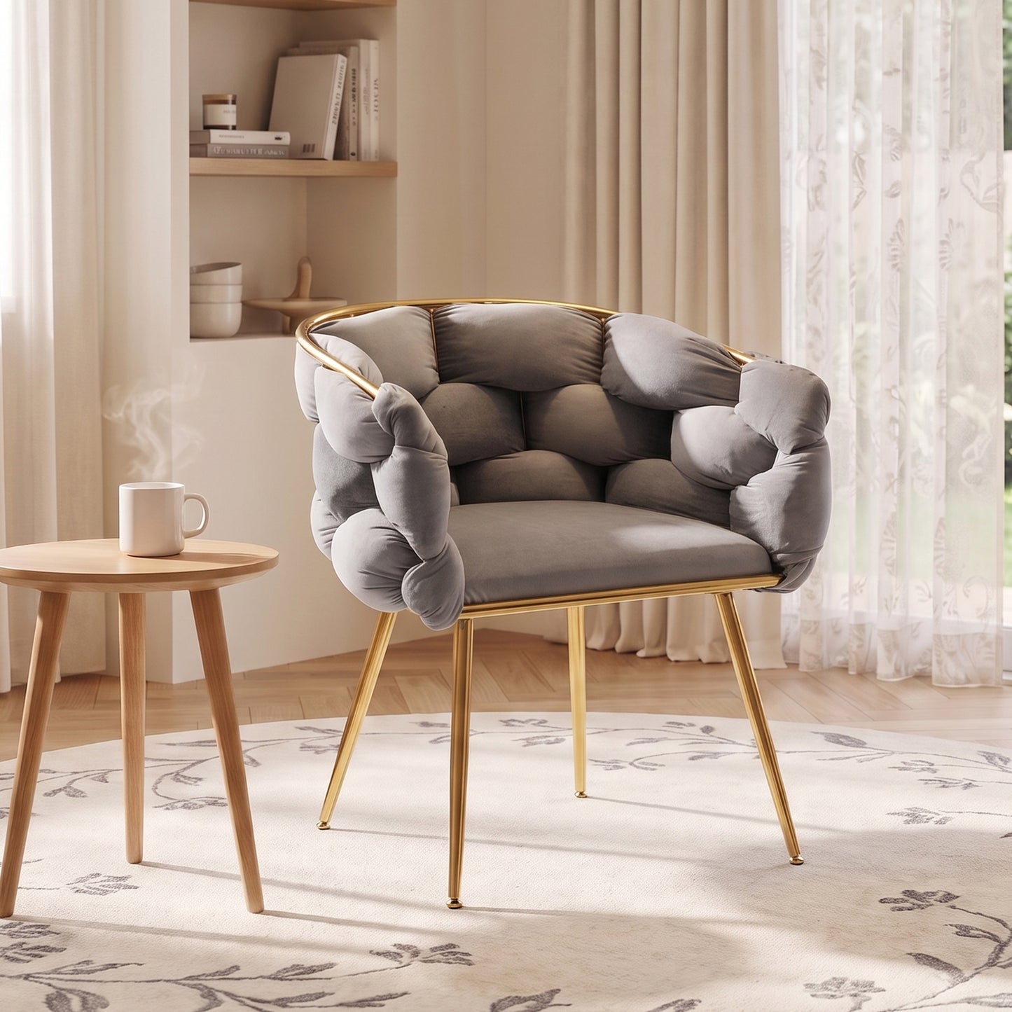 Velvet Accent Chair - Modern Gray Sofa Chair for Bedroom