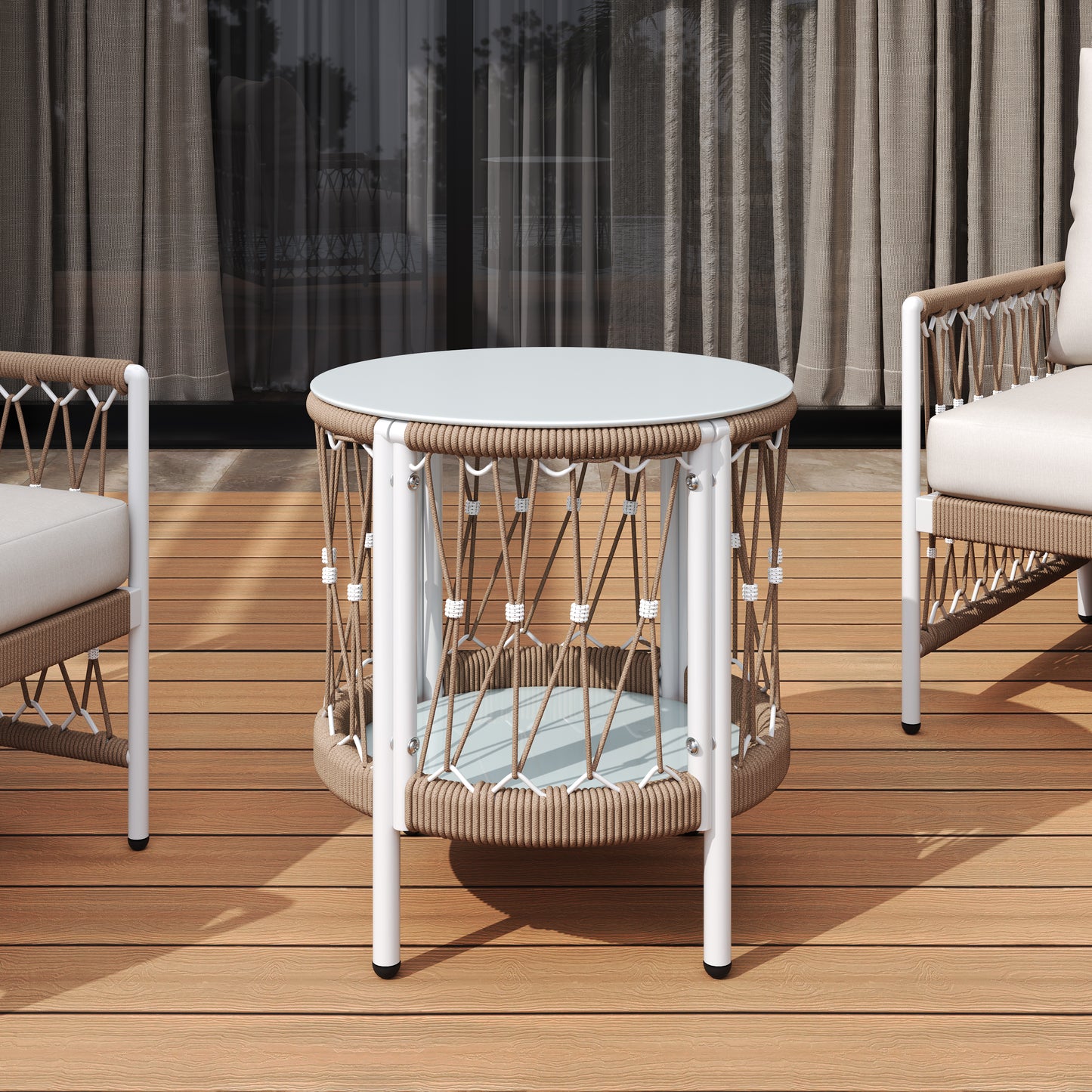 17.32 Bohemian Garden Accent Outdoor Side Table - Handwoven Rope With