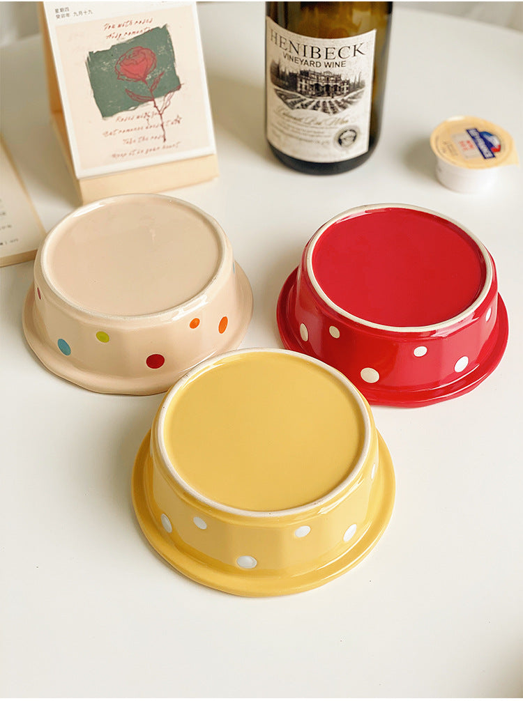 Polka Dot Porcelain Bowl Set - Cute Kitchen Dinnerware, 5-Inch