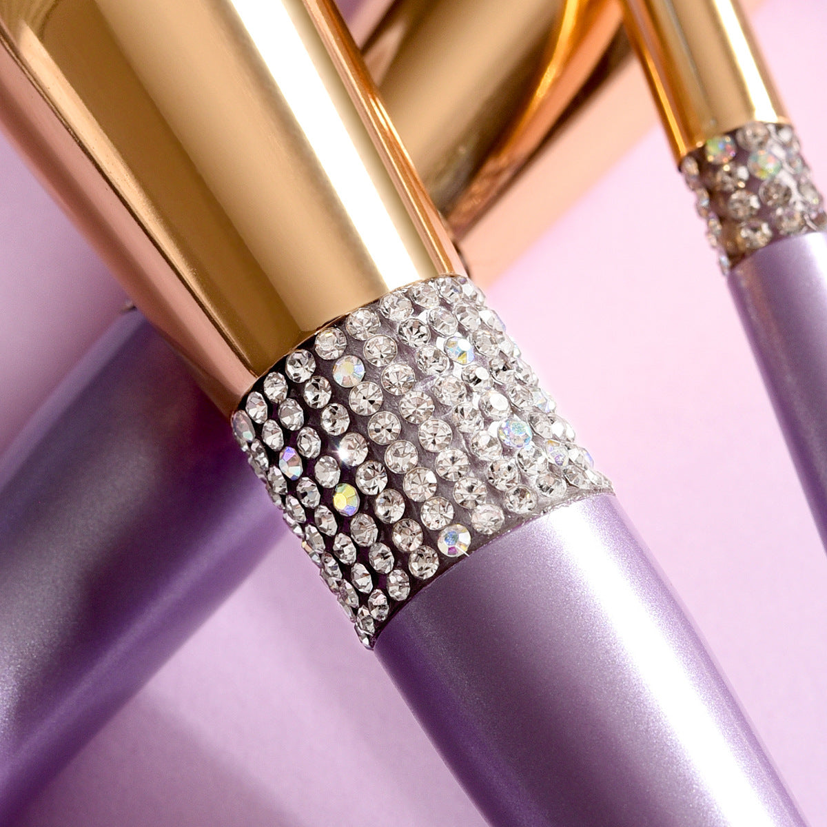 10-Piece Lilac Makeup Brush Set with Diamond Accents - Cosmetic Tools