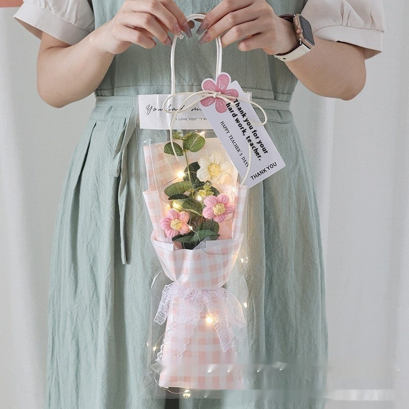 Artificial Knitted Flower Bouquet - Handcrafted Decorative Floral Arrangement
