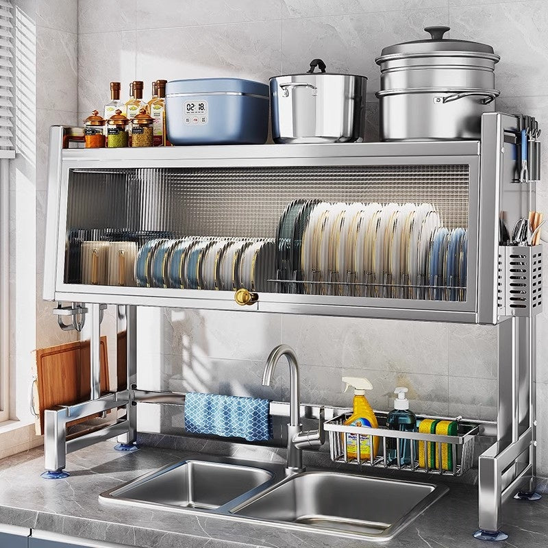 Stainless Steel Kitchen Sink Rack with Draining Set & Hooks - Multiple Sizes