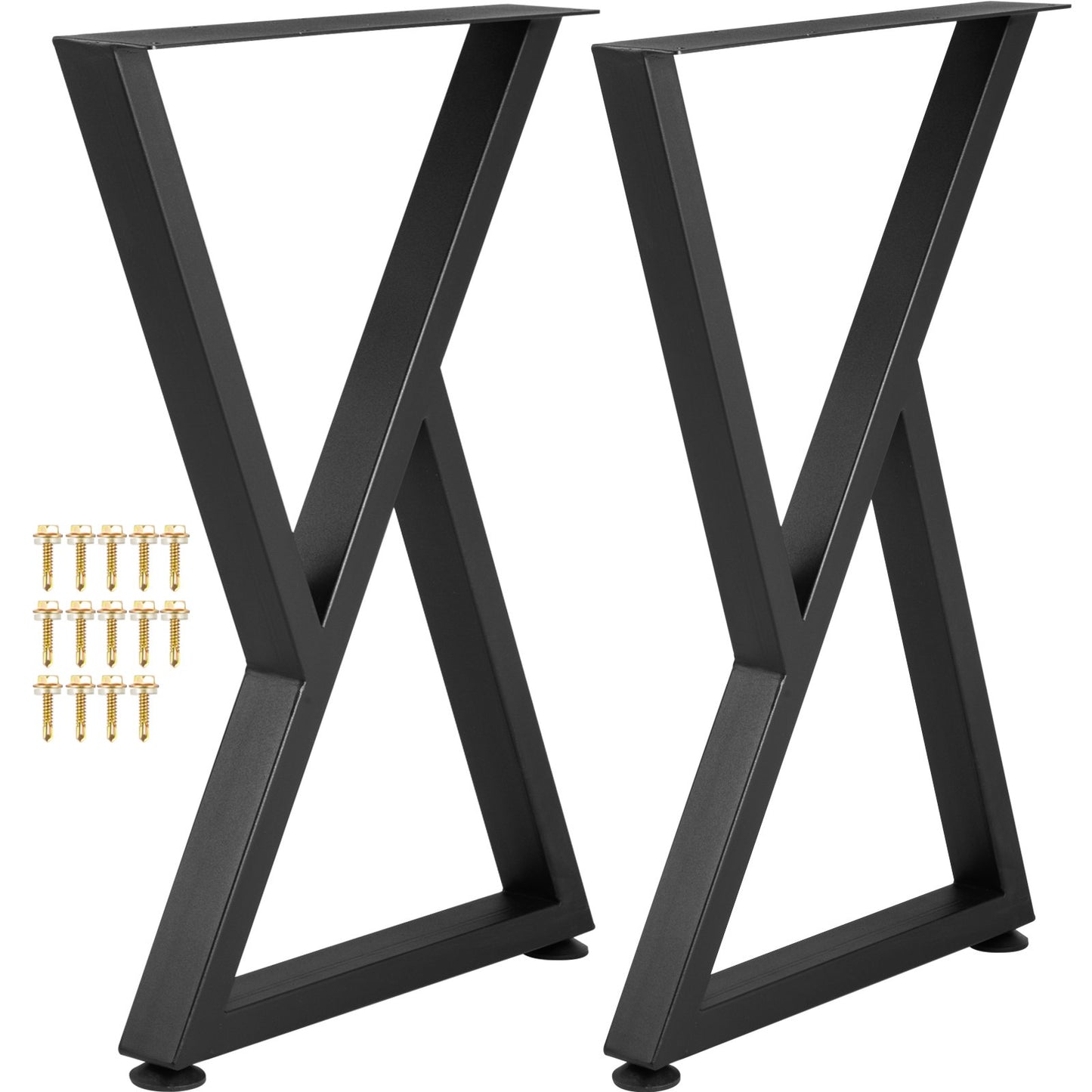 Heavy Duty Metal Table Legs Set of 2 - 28x18 Inch Black Z-Shaped Desk Supports with Rubber Floor Protectors