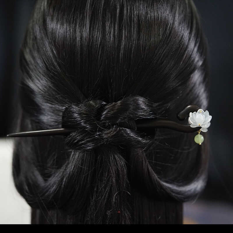 Handmade Lotus Hairpin - Double-Sided Wood Hair Accessory