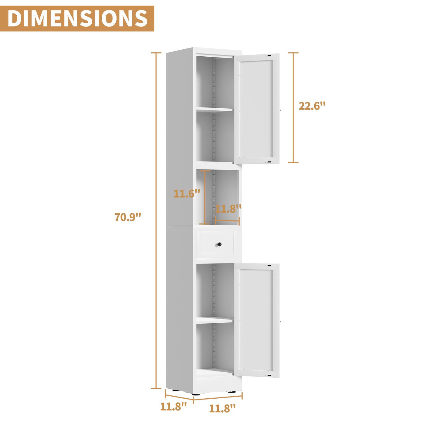 71 Inch Tall Bathroom Storage Cabinet, 5-Tier Narrow Metal Cabinet
