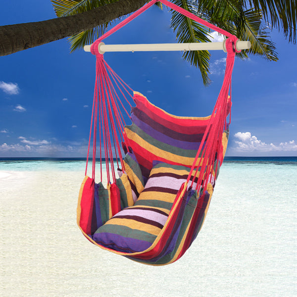 Rainbow Hanging Chair with 2 Pillows - Cotton Canvas